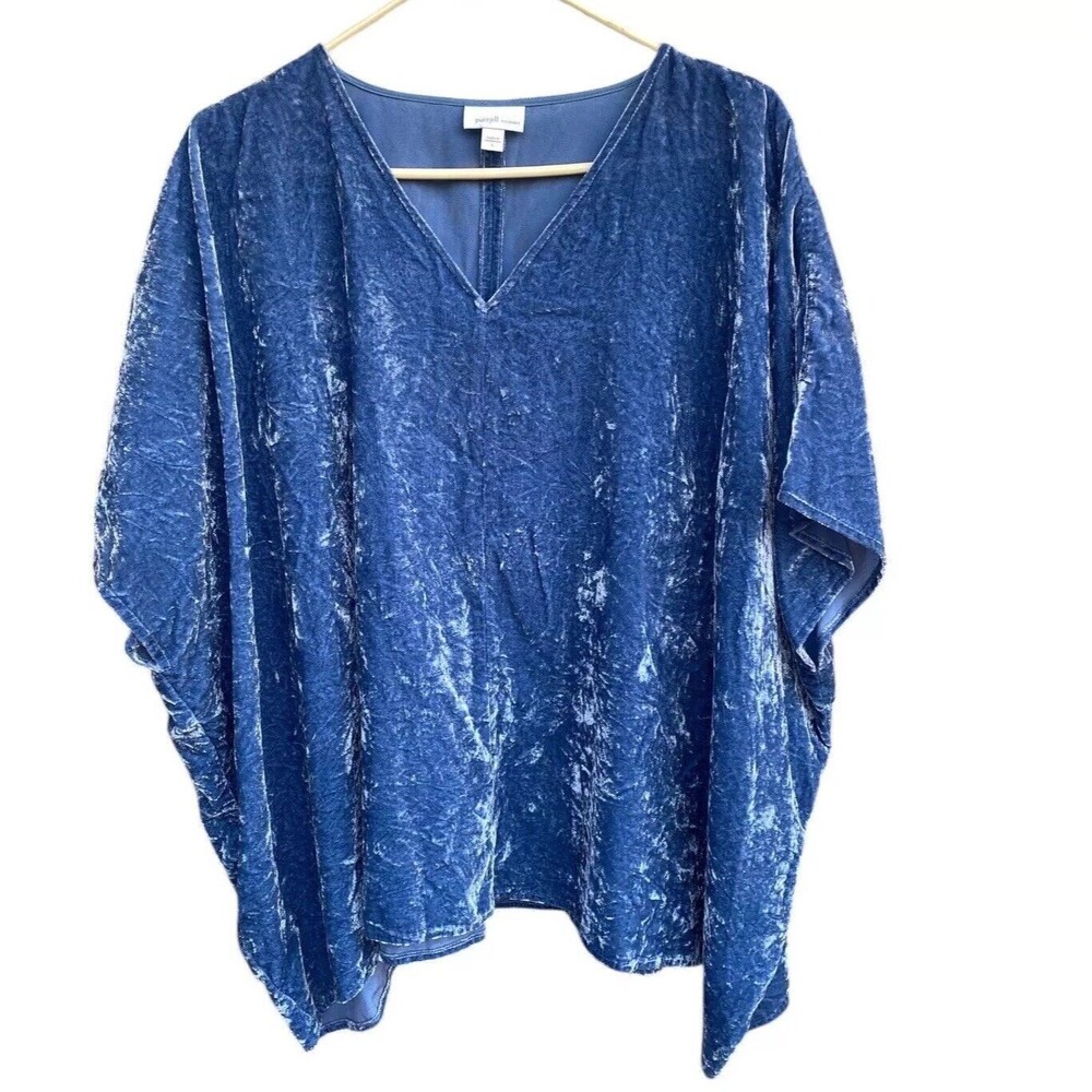 Pure Jill Oversized Sky Blue Crushed Velvet Boxy Lagenlook Top kimono Size L - Picture 6 of 14